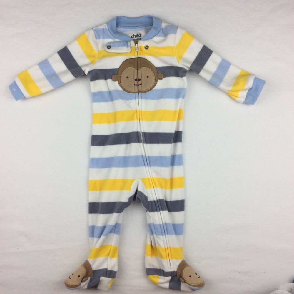 🍼 6/$18 Baby Blue, Yellow, Monkey Footed Pajamas
